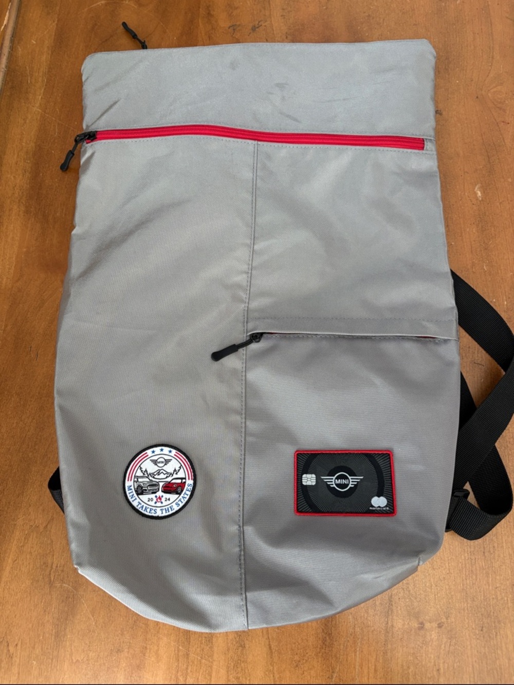 Casual Gray Backpack with Red Trim